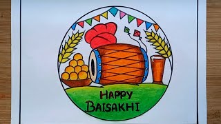 How To Draw Easy Baisakhi Drawing Baisakhi Festival Drawing Happy Baisakhi Poster Drawing Easy [upl. by Noryahs]