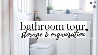 SMALL BATHROOM TOUR AND ORGANISATION  MINIMALIST GREY BATHROOM UK [upl. by Decca]