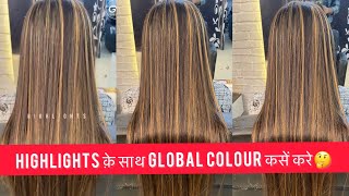 How to Global Hair colour with Highlights  highlights in Hindi  highlights on grey hair  2021 [upl. by Kerekes]