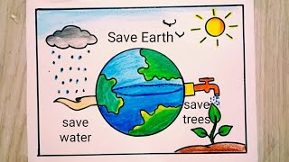 Save Earth poster drawing easy save trees save Earth drawing save water save Earth drawing [upl. by Pettit]