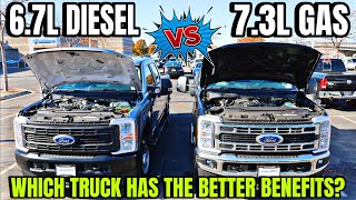 2024 Ford Super Duty 73L Gas VS 67L Diesel Which Engine Has The Better Benefits [upl. by Atiuqihs]