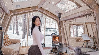 CAMPING IN A SNOWY FIELD WITH A 4ROOM INFLATABLE TENTㅣCOZY ASMRㅣRELAXING CAMP [upl. by Llertnod]