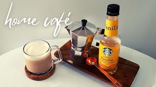 Hot Vanilla Latté featuring Moka Pot Coffee amp Starbucks Vanilla Syrup│Ching Ching 씨 Home Café [upl. by Godfree632]