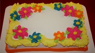 Pretty Flat Flowers on a Quarter Sheet Cake [upl. by Wanonah]