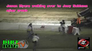 Jason MeyersJoey Saldana Crash  2011 Grand Annual Sprintcar Classic Australia [upl. by Atirys]