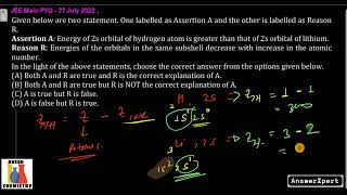 Assertion A Energy of 2s orbital of hydrogen atom is greater than that of 2s orbital of lithium [upl. by Ahsercul135]