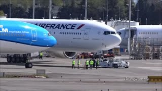 2 New KLM amp Air France Boeing 777300ERs Put Together For PhotoShoot  KPAE Paine Field [upl. by Anivla]