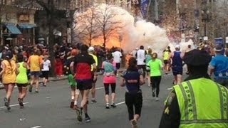 Boston Marathon Explosions Video Two Bombs Near Finish Line [upl. by Adekam]