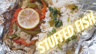 snoek stuffed with vegetables and seasoned with garlic and herb butter  stuffed fish  how to [upl. by Normalie]