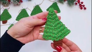 Easy Crochet Christmas Tree  Christmas tree applique How To Crochet Cristmas Tree ornaments diy [upl. by Mic]