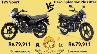 Hero Splendor Plus Xtec vs Tvs Sport tvsbike hero bikecomparison [upl. by Olivann]