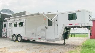 2014 Bison Stratus LT 380 horse trailer w living quarters walkaround tutorial video [upl. by Elatsyrc]