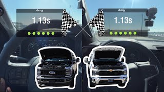 2024 Ford Super Duty 68L Gas V8 MiniZilla VS Chevy 66L Gas L8T 060 Drag Race [upl. by Annaerdna]