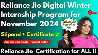 Jio Winter Internship Program 2024  Reliance Jio Internship for College Students  Paid Internship [upl. by Ostler]