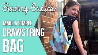 Sewing Basics Make a simple Drawstring Book Bag  Backpack EASY SEWING FOR KIDS TUTORIAL [upl. by Llennyl117]