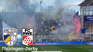 FC Carl Zeiss Jena vs RotWeiß Erfurt  Choreo Pyro heftige Ausschreitungen und Jenaer Derbysieg [upl. by Akirea]