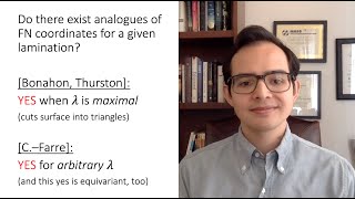 Cutting and pasting along measured laminations Aaron Calderon NCNGT 12 [upl. by Eedolem]