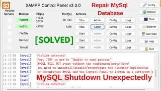 Solved XAMPP MySQL Shut Down Unexpectedly  Repair the Corrupted MySQL Database [upl. by Marlene]