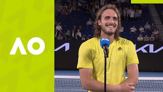 Stefanos Tsitsipas quotIt was a great matchquot oncourt interview 1R  Australian Open 2021 [upl. by Aciruam200]