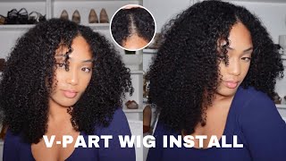 MOST REALISTIC KINKY CURLY VPART WIG INSTALL REVIEW FTUNICE [upl. by Furey]