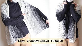 かぎ針編み ショールの編み方 ストールのようなマフラーのようなEasy Crochet Shawl Tutorial Lase PatternBeginner [upl. by Lokim]