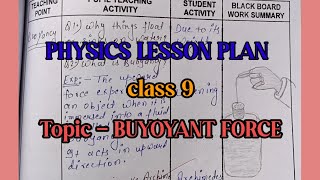 Science Lesson plan  Lesson plan on Buyoyant force  Physics lesson plan  BEd DElEd [upl. by Seiden]