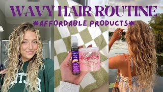 WAVY HAIR ROUTINE using only affordable drugstore products [upl. by Anual]