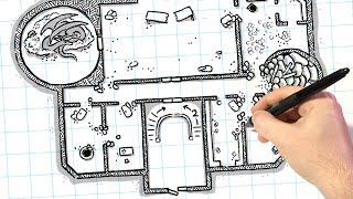 Drawing a Fantasy Castle Map for DampD [upl. by Leontyne]