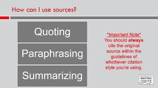 Writing with Sources Quoting Paraphrasing and Summarizing [upl. by Burnside]