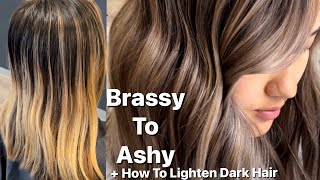 FOILAYAGE  Brassy To Ashy  How To Lighten Dark Hair [upl. by Ardiedak]