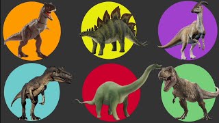 Jurassic world Stegosaurus vs TREX vs Allosaurus vs Parasaurolophus vs Carnotaurus vs Apatosaurus [upl. by Ettezil]