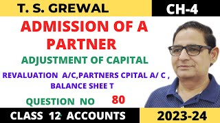 ADMISSION OF A PARTNER TSGrewal Ch4 Que no80Revaluation ampPartner Capital ac amp Balance Sheet [upl. by Auqinihs]