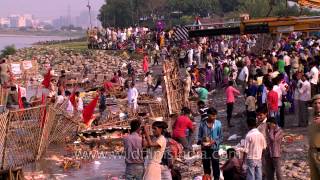 Swarm of devotees at Yamuna Bank for Durga Visarjan [upl. by Lledualc]