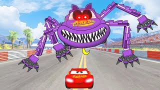 Lightning McQueen Epic Escapes from Giant McQueen Catnap Spider Monster Eaters  BeamNGDrive [upl. by Antonius]