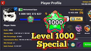 8 Ball Pool  1000 Level First Ever Highest level  5000b coins special  Joker 8bp [upl. by Ebba]