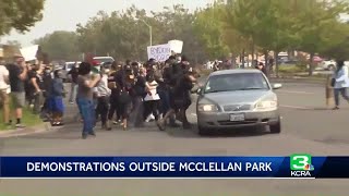 Protesters hit by cars outside McClellan Park during Trump visit [upl. by Yna]