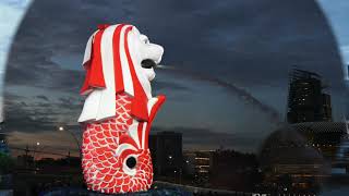 Merlions 50th Birthday Lightup  the Merlion Park Singapore 4K Video [upl. by Nelsen]