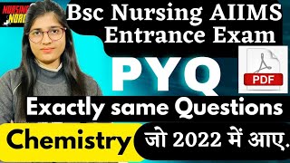 AIIMS Bsc Nursing Entrance Exam Previous Year Question Paper 2022 Chemistry PYQ PDF aiimspyq [upl. by Jdavie]