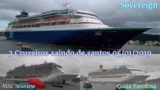 3 cruzeiros saindo de Santos em 05012019 [upl. by Pihc]