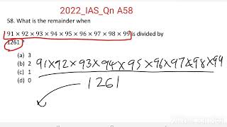 2022IASQn A58 What is the remainder when 91×92×93×94×95×96×97×98×99 is divided by 1261 [upl. by Vivianna]