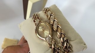 Armitron Womens 753901CHGPST Swarovski Crystal Accented GoldTone Bracelet and Watch Set [upl. by Odell]