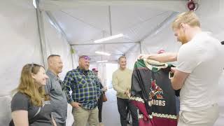 Warrior Hockey Jersey Exchange with Arizona Coyotes Lawson Crouse [upl. by Notliw]