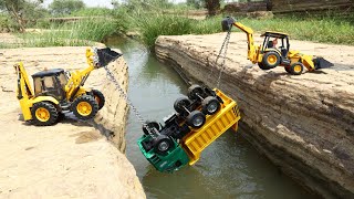 Tata Signa 3525 Truck Accident River Pulling Out Double JCB 3DX Eco  DumpTruck And JCB 5CX  CS Toy [upl. by Royce394]