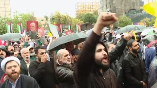 Protest against Israel held in Iran after news that Hezbollah leader was killed in an airstrike [upl. by Kosak538]