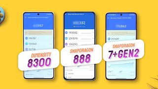 Dimensity 8300 Vs Snapdragon 888 Vs Snapdragon 7 Gen 2  Antutu Score amp Specification [upl. by Aduh841]