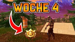 FORTNITE WOCHE 4 SCHATZ  Suche zwischen einer Tankstelle Fußballplatz Stuntmountain Schatzkarte [upl. by Odirfliw]