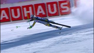 horrible ski crash broken leg Kajsa Vickhoff Lie Val di Fassa Italy Super G [upl. by Eseila]