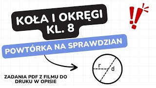 Koła i okręgi  klasa 8  GWO  Matematyka z plusem  sprawdzian  pdf w opisie [upl. by Neelear]