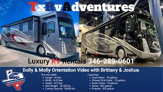 quotMolly amp Dollyquot TxRvAdventures Houston Luxury RV Rentals Thor Aria 4000 orientation [upl. by Tnecillim]