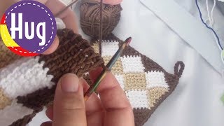 Crochet tunecino  Entrelac  Paño para el horno patrón básico  Veronika Hug [upl. by Towny]